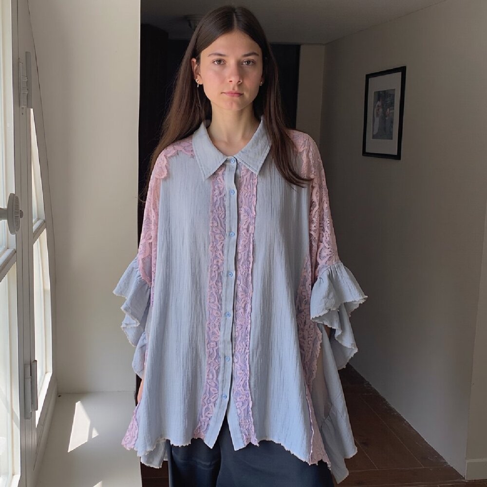Oli & Hali Oversized Boho Buttoned Washed Lace Ruffle Fray Hem XL/1X+ (M/L Tag)